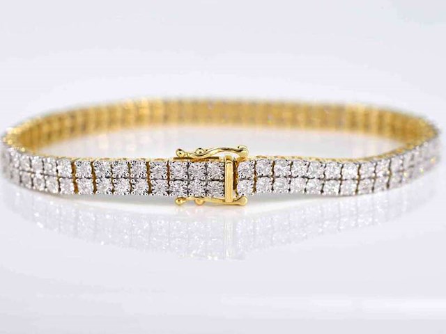 Gouden tennisarmband met 2 rijen natuurlijke diamanten 1.50 carat - afbeelding 1 van  8