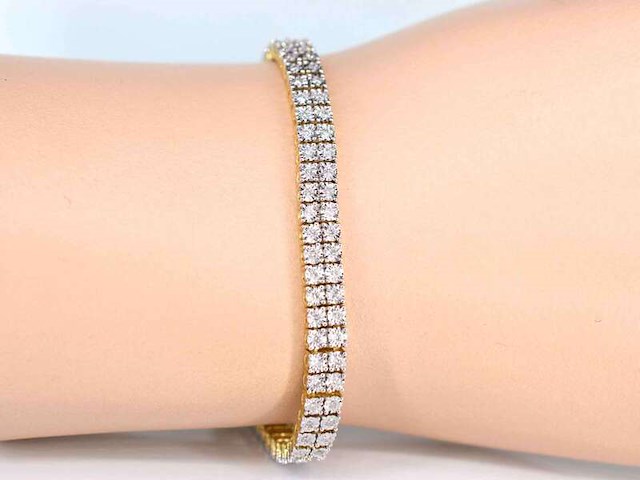 Gouden tennisarmband met 2 rijen natuurlijke diamanten 1.50 carat - afbeelding 2 van  8