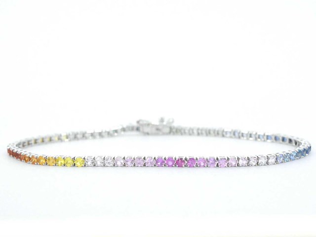 Gouden tennisarmband met 3.00 carat saffieren - afbeelding 4 van  9