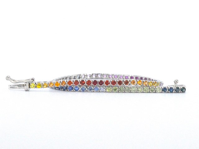 Gouden tennisarmband met 3.60 carat saffieren - afbeelding 1 van  10