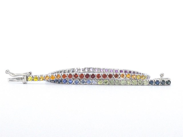 Gouden tennisarmband met 3.60 carat saffieren - afbeelding 1 van  10