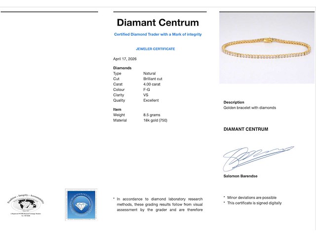 Gouden tennisarmband met 4.00 carat diamanten - afbeelding 3 van  7