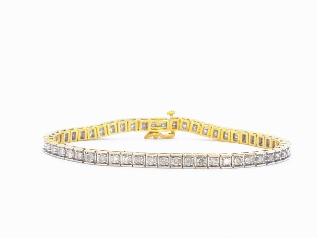 Gouden tennisarmband met 53 natuurlijke diamanten - afbeelding 1 van  9