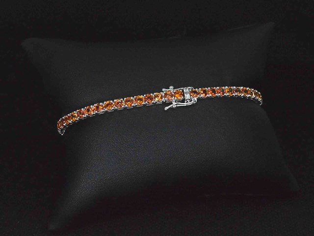 Gouden tennisarmband met 8.00 carat aan oranje saffieren - afbeelding 2 van  5
