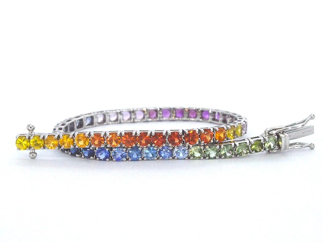 Gouden tennisarmband met 8.50 carat saffieren - afbeelding 1 van  10