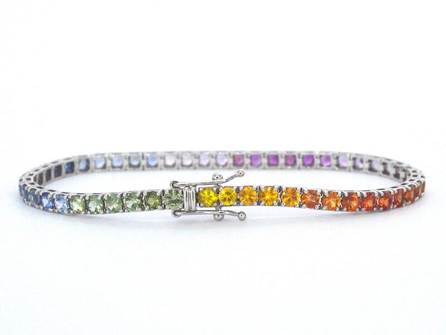 Gouden tennisarmband met 8.50 carat saffieren - afbeelding 5 van  10