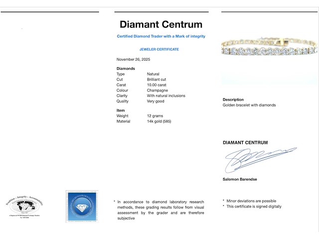 Gouden tennisarmband met briljant diamanten - afbeelding 3 van  5