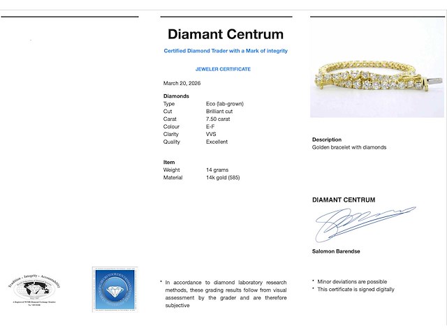 Gouden tennisarmband met briljant geslepen diamanten 7.50 carat - afbeelding 3 van  9