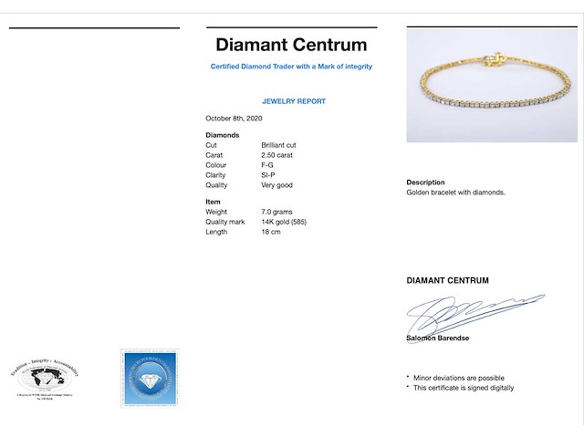 Gouden tennisarmband met diamanten 2.50 carat - afbeelding 3 van  7