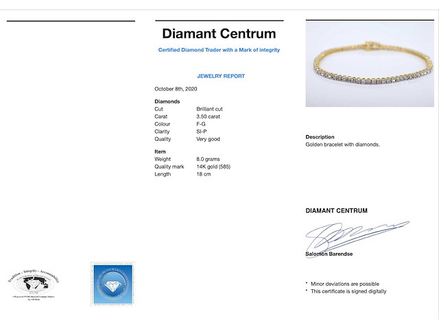 Gouden tennisarmband met diamanten 3.50 carat - afbeelding 7 van  7