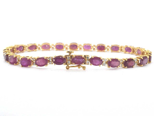 Gouden tennisarmband met diamanten en robijn - afbeelding 4 van  7