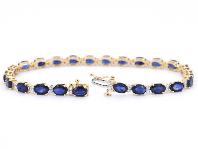 Gouden tennisarmband met diamanten en saffier - afbeelding 5 van  8