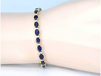 Gouden tennisarmband met diamanten en saffier - afbeelding 2 van  9