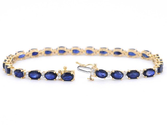 Gouden tennisarmband met diamanten en saffier - afbeelding 4 van  9