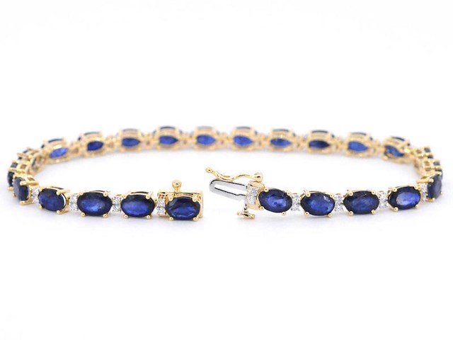 Gouden tennisarmband met diamanten en saffier - afbeelding 4 van  9