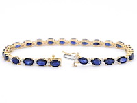 Gouden tennisarmband met diamanten en saffier - afbeelding 4 van  9
