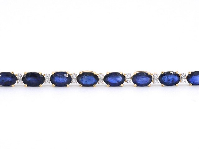 Gouden tennisarmband met diamanten en saffier - afbeelding 6 van  9