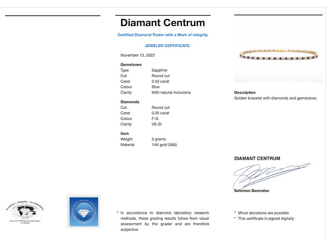 Gouden tennisarmband met diamanten en saffieren - afbeelding 3 van  9