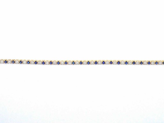 Gouden tennisarmband met diamanten en saffieren - afbeelding 7 van  9