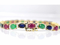 Gouden tennisarmband met diamanten saffier robijn en smaragd
