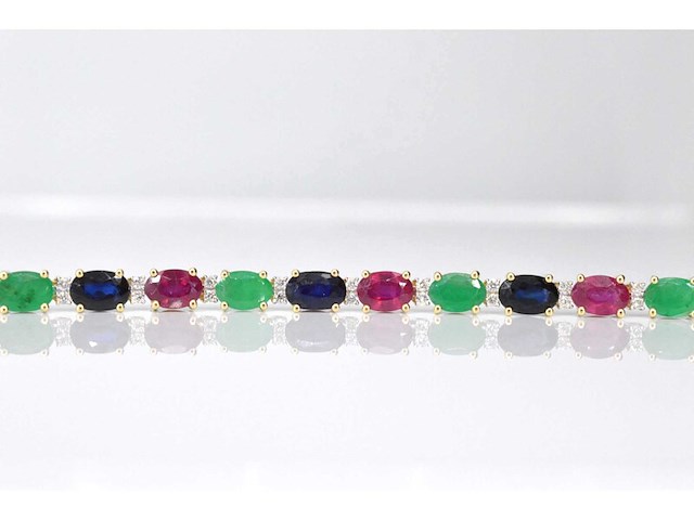 Gouden tennisarmband met diamanten, saffier, robijn en smaragd - afbeelding 5 van  8