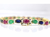 Gouden tennisarmband met diamanten, saffier, robijn en smaragd - afbeelding 2 van  7