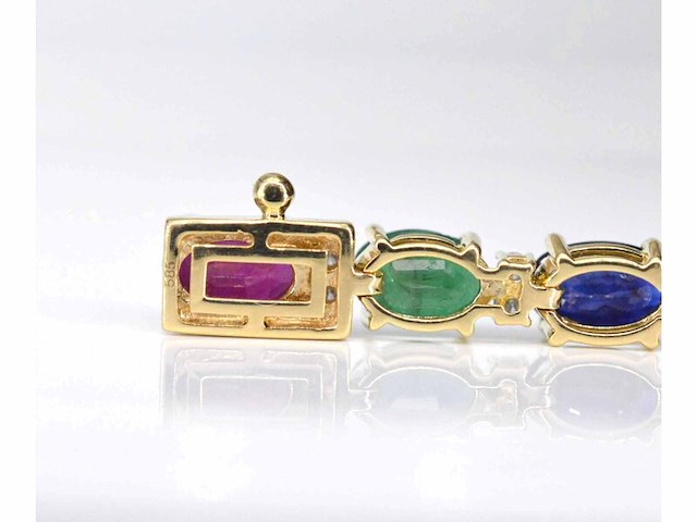 Gouden tennisarmband met diamanten, saffier, robijn en smaragd - afbeelding 3 van  7