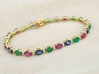 Gouden tennisarmband met diamanten, saffier, robijn en smaragd - afbeelding 5 van  7