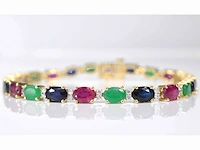 Gouden tennisarmband met diamanten, saffier, robijn en smaragd