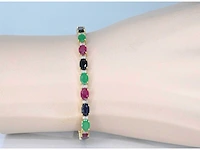 Gouden tennisarmband met diamanten, saffier, robijn en smaragd - afbeelding 2 van  8