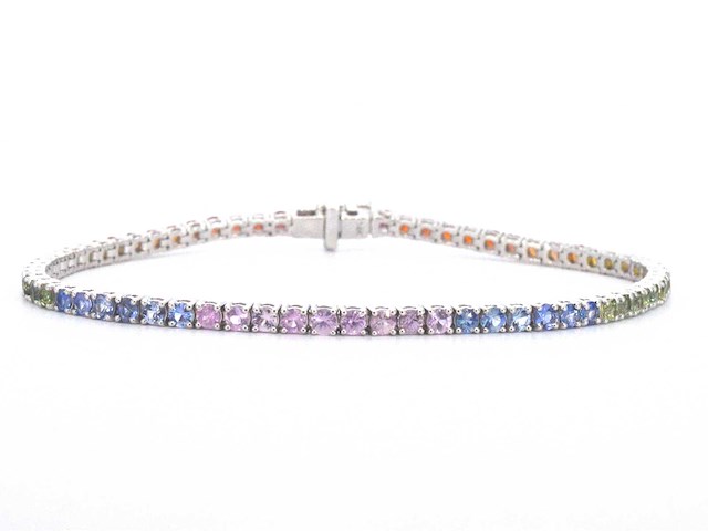 Gouden tennisarmband met multicolour saffieren - afbeelding 4 van  8