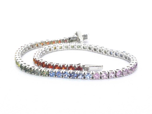 Gouden tennisarmband met multicolour saffieren - afbeelding 1 van  8