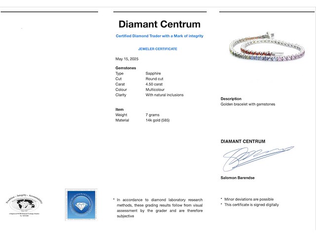 Gouden tennisarmband met multicolour saffieren - afbeelding 3 van  8