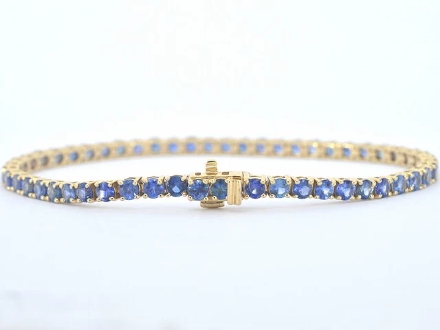Gouden tennisarmband met natuurlijke saffieren - afbeelding 3 van  7