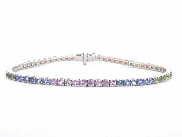 Gouden tennisarmband multicolour saffier - afbeelding 7 van  8