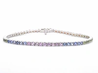 Gouden tennisarmband multicolour saffier - afbeelding 7 van  8