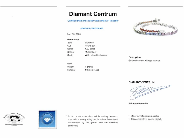 Gouden tennisarmband multicolour saffier - afbeelding 5 van  8