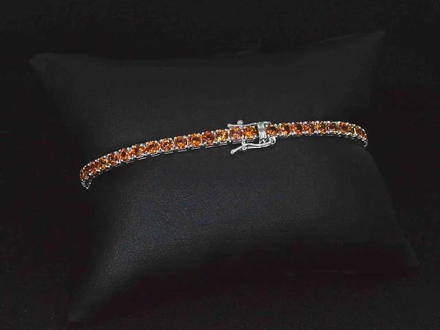 Gouden tennisarmband oranje saffier - afbeelding 4 van  9