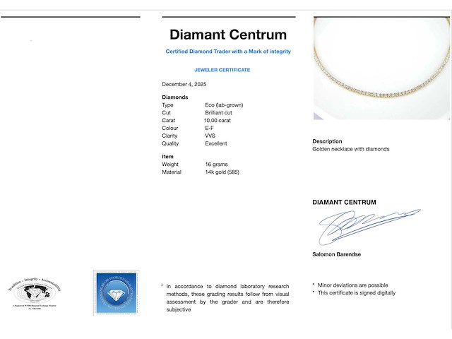 Gouden tenniscollier briljant 10.00 ct - afbeelding 2 van  7
