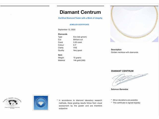 Gouden tenniscollier briljant 5.50 ct - afbeelding 3 van  8