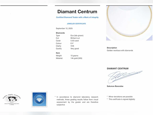 Gouden tenniscollier briljant 5.50 ct - afbeelding 8 van  8