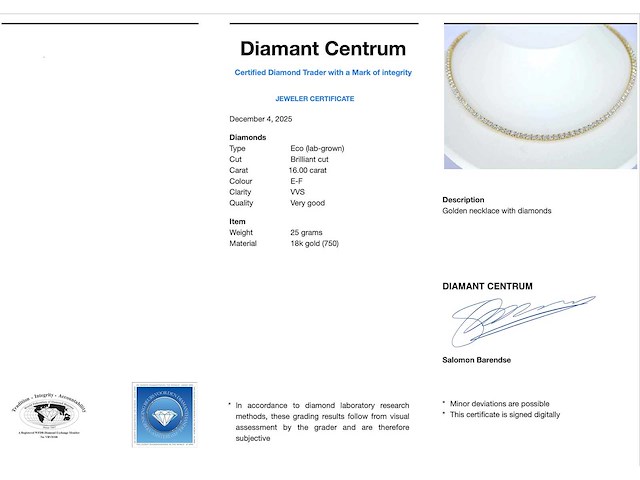 Gouden tenniscollier met briljant geslepen diamanten 16.00 carat - afbeelding 3 van  8
