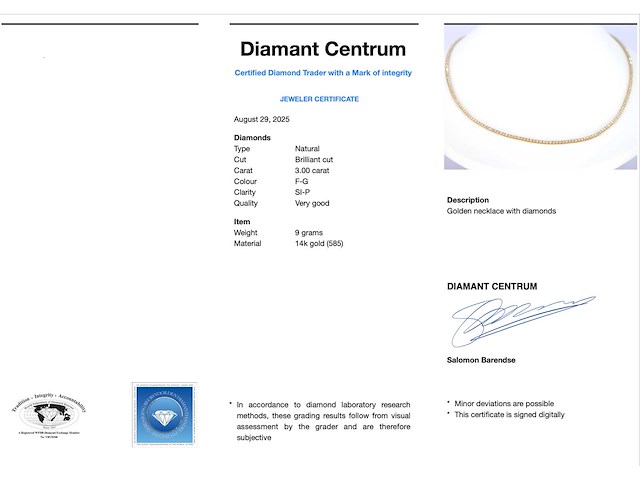 Gouden tenniscollier met diamanten 3.00 carat - afbeelding 2 van  8