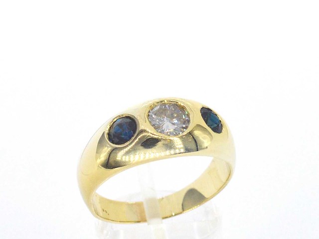 Gouden tiffany herenring diamant saffier - afbeelding 6 van  11