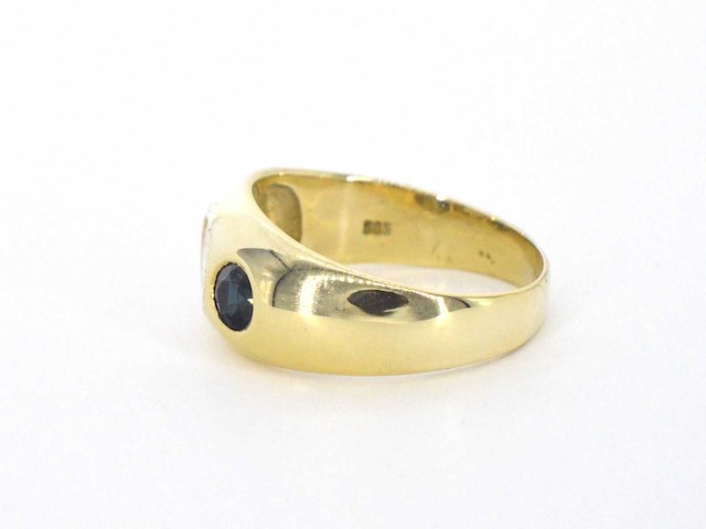 Gouden tiffany herenring diamant saffier - afbeelding 7 van  11