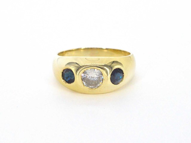 Gouden tiffany herenring diamant saffier - afbeelding 8 van  11
