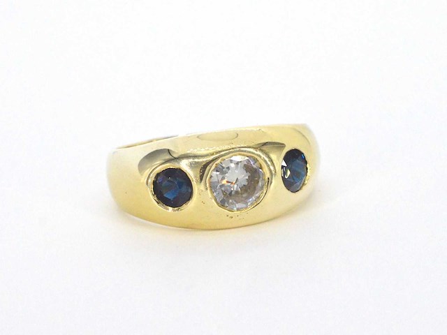 Gouden tiffany herenring diamant saffier - afbeelding 10 van  11