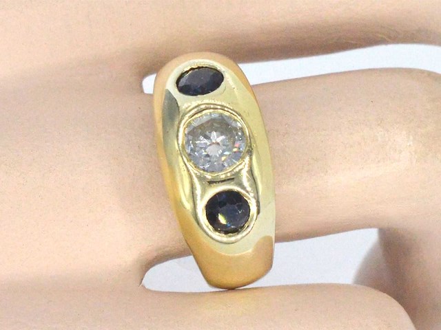 Gouden tiffany herenring diamant saffier - afbeelding 11 van  11