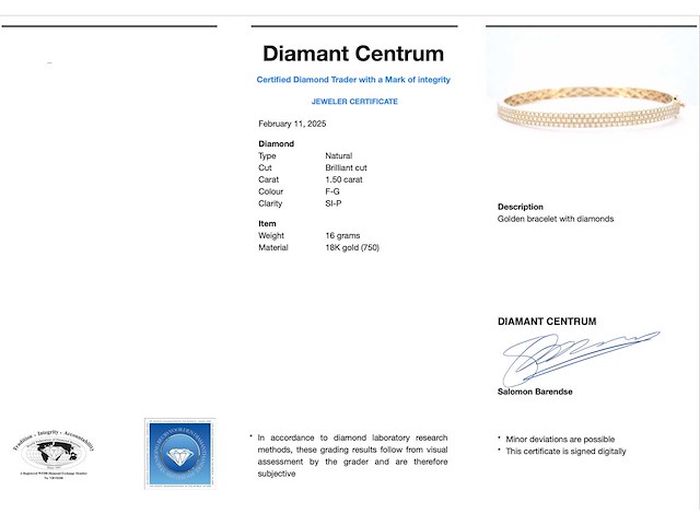 Gouden vaste armband met briljant geslepen diamant - afbeelding 3 van  9
