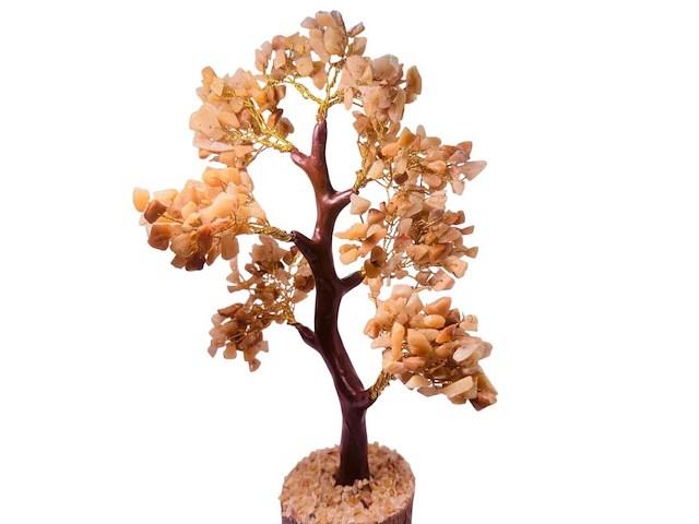 Goudkleurige boom sculptuur - gedecoreerd met authentieke citrine stenen - afbeelding 1 van  5